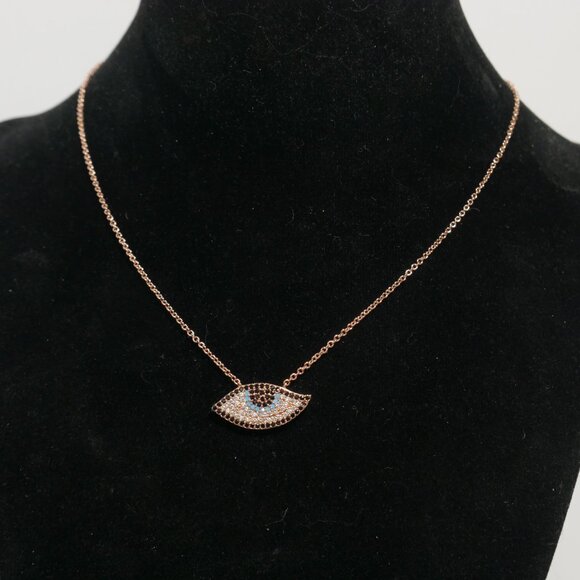 Pierre Lang Crystal Pave Evil Eye Necklace Pendant Rose Gold Plated - Picture 3 of 5